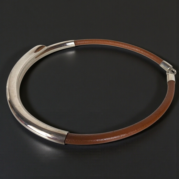 Vintage Taxco Sterling and Leather Choker Necklace and Bracelet Set - Picture 9 of 13